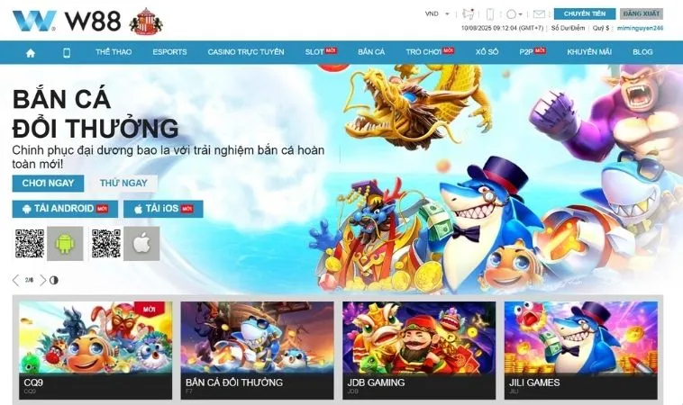 Sảnh bắn cá W88 thiết giao diện đẹp, ấn tượng