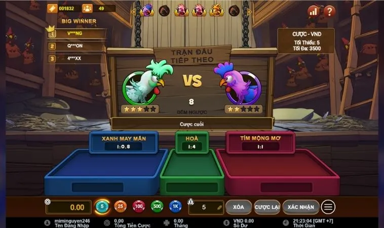 Giao diện chơi Đá Gà 3D W88